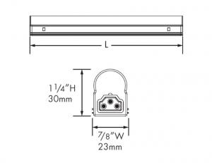 LED U Series Slim Line Light Fixture - Line Drawing