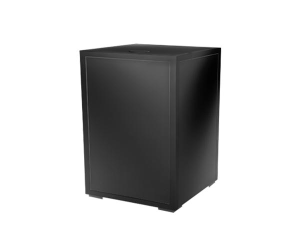 Powered Locking Pedestal, Black, 36", Back -- Trade Show Rental Furniture